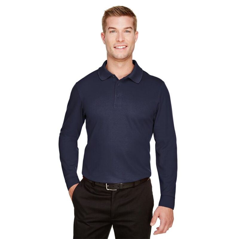 Men's Tall CrownLux Performance® Plaited Long Sleeve Polo Thumbnail